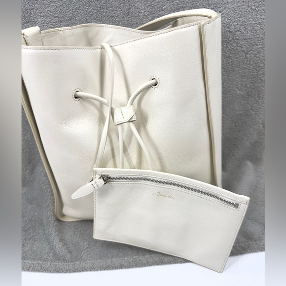 3.1 Phillip Lim Soleil Large Bucket Bag Off White Leather Purse Matching Pouch - Picture 2 of 16